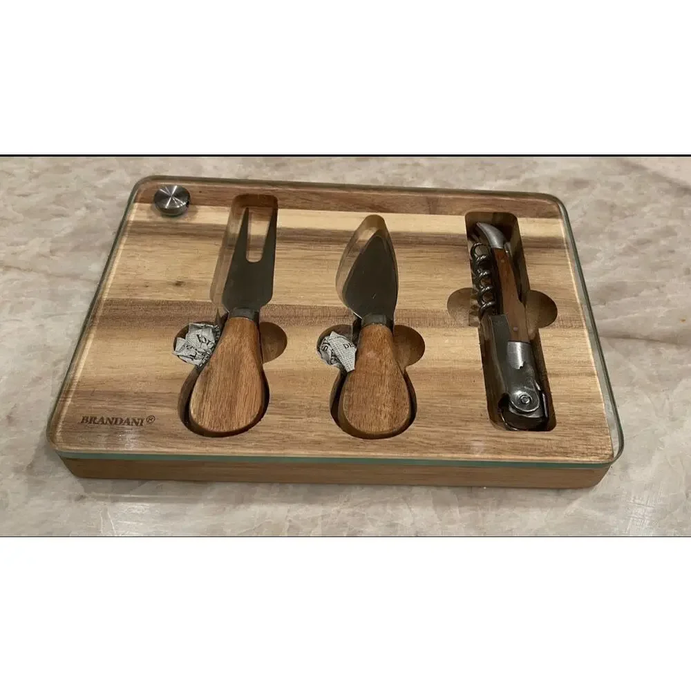 Brandani acacia cheese knives and corkscrew